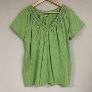 Green Embroidered Shirt Women’s 1X Loose Fit Casual Top Appliqué Collar Blouse